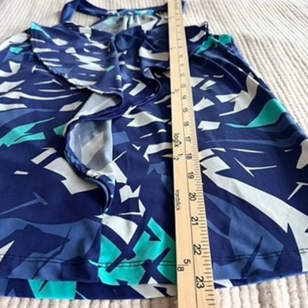 Tori Richard Hawaiian Womens XXS Blue Geometric Ruffle Tropical Tank Top Aloha - Picture 7 of 9